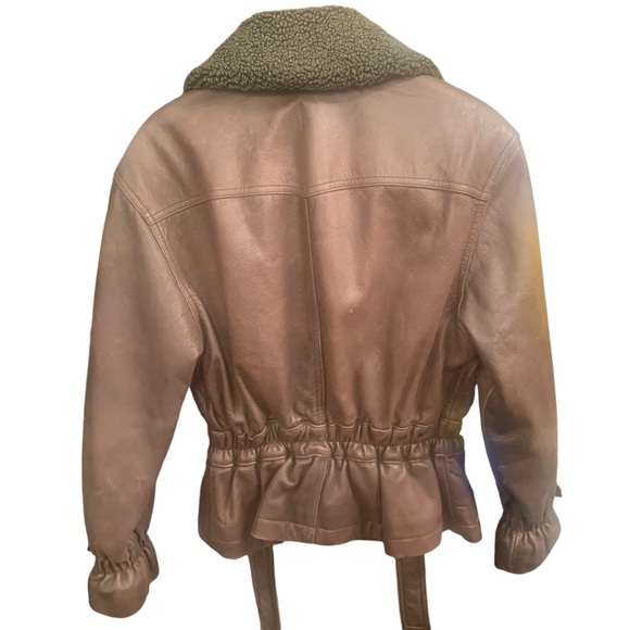 Vintage Colebrook & Co Brown Leather Aviator Jacket Sherpa Collar Women’s Sz Med - Picture 3 of 15
